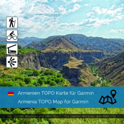 Topographic Map Armenia for Garmin navigation devices. Map is Plug & Play. Download including the Map-Installer for Win / Mac PC