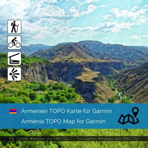 Topographic Map Armenia for Garmin navigation devices. Map is Plug & Play. Download including the Map-Installer for Win / Mac PC