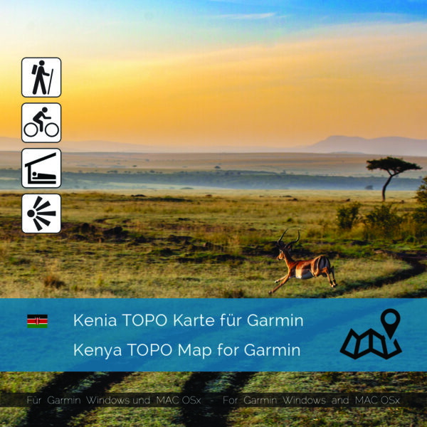 Topographic Map Kenya for Garmin navigation devices. Map is Plug & Play. Download including the Map-Installer for Win / Mac PC